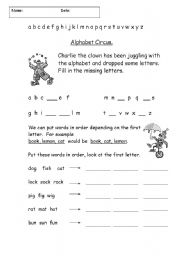 English Worksheet: alphabet circus