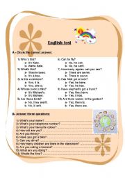 English worksheet: Present simple + wh-questions + prepositions + parts of the body Test