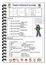English Worksheet: Present Continuous ( I am doing )