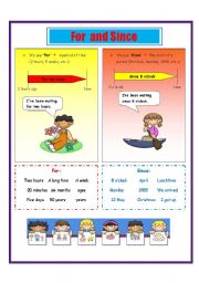 English Worksheet: For and Since