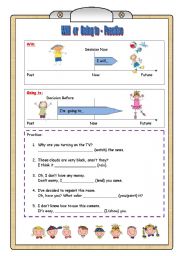 English Worksheet: Will or Going to - Practice