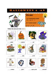 English Worksheet: Halloween - A / An