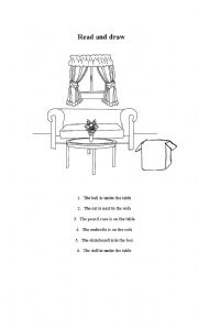 English Worksheet: Prepositions of place: read and draw