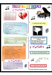 English Worksheet: Song TRULY MADLY DEEPLY by Savage Garden