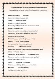 English Worksheet: Past tense of the verb to be in a song