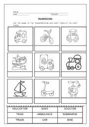 English Worksheet: TRANSPORTS - CUT  AND  PASTE