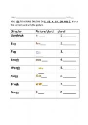 English Worksheet: Plural nouns add -es