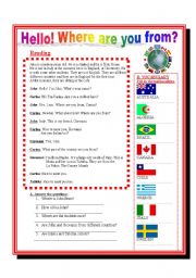 English Worksheet: Reading- Where are you from?