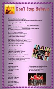 English Worksheet: Dont stop believin - Glee - Listening activity