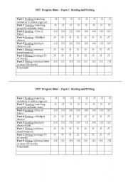 English worksheet: PET Progress Sheet for Paper 1 - Reading and Writing