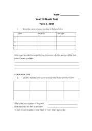 English Worksheet: Year 10 Jazz Music test
