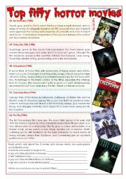 Top fifty horror movies [part 01/10] (comprehension, writing, pair work + superlatives) [3 pages] ***fully editable 