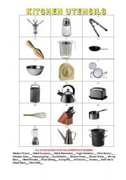 English Worksheet: KITCHEN UNTENSILS