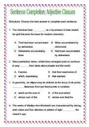 English worksheet: Sentence Completion: Adjective Clauses