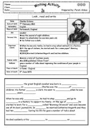 English Worksheet: a biography about  Charles Dickens 