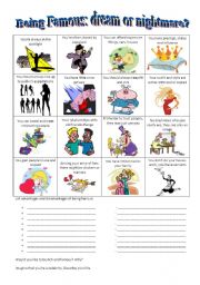 English Worksheet: being famous: dream or nightmare