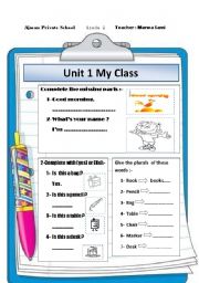 English Worksheet: My class objects