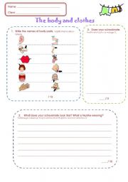 English Worksheet: The body and clothes revision test + key