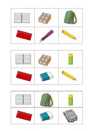 English Worksheet: school objects bingo