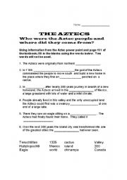 English worksheet: The Aztecs -  Fill in the Blanks Worksheet