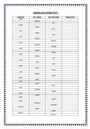 English Worksheet: Irregular verbs test I