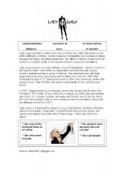 English Worksheet: Lady Gaga reading & worksheet