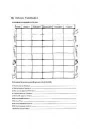 English Worksheet: My School Timetable