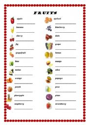 English Worksheet: 22 fruits to translate into ss language