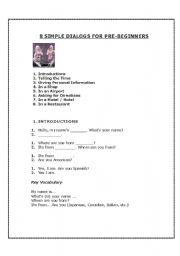 English worksheet: 8 Dialogs for Pre-Beginners/Beginners