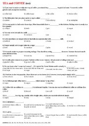 English Worksheet: TEA and COFFEE (vocabulary test)
