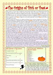 English Worksheet: THE ORIGINS OF   TRICK OR TREAT .