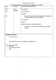 English worksheet: math lesson plan on place value