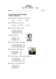 English Worksheet: Quiz The UK