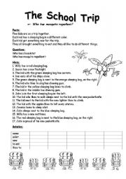 English Worksheet: School trip theme brainteaser advanced