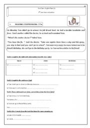 English Worksheet: Reading test and language exercises