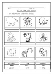 English Worksheet: WILD  ANIMALS  -  CUT  AND  PASTE