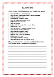 English Worksheet: Ps. I love you worksheet - Expressing Regret