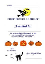 English Worksheet: Certificate of merit- Halloween