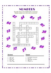 English Worksheet: Numbers Crossword