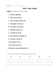 English Worksheet:  Short vowel practice