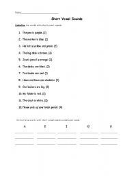 English worksheet:  Short vowel practice