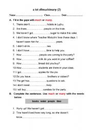 English Worksheet: much/ many/ alot of