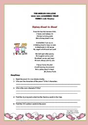 English worksheet: Sisters Heart to Heart poetry