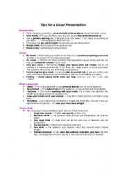 English Worksheet: tips for good presentation