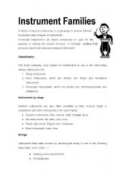 English worksheet: Instrument Families