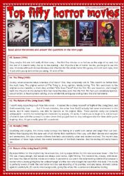 English Worksheet: Top fifty horror movies (part 2/10) - reading comprehension, vocabulary and comparatives [3 pages] ***fully editable