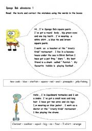 English Worksheet: Sponge Bob adventures 1