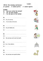 English Worksheet: yes/no questions, pos. + neg. answers Present simple