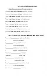 English worksheet: Past, Present and Future Tense worksheet