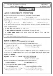 English Worksheet: REVIEW TENSES